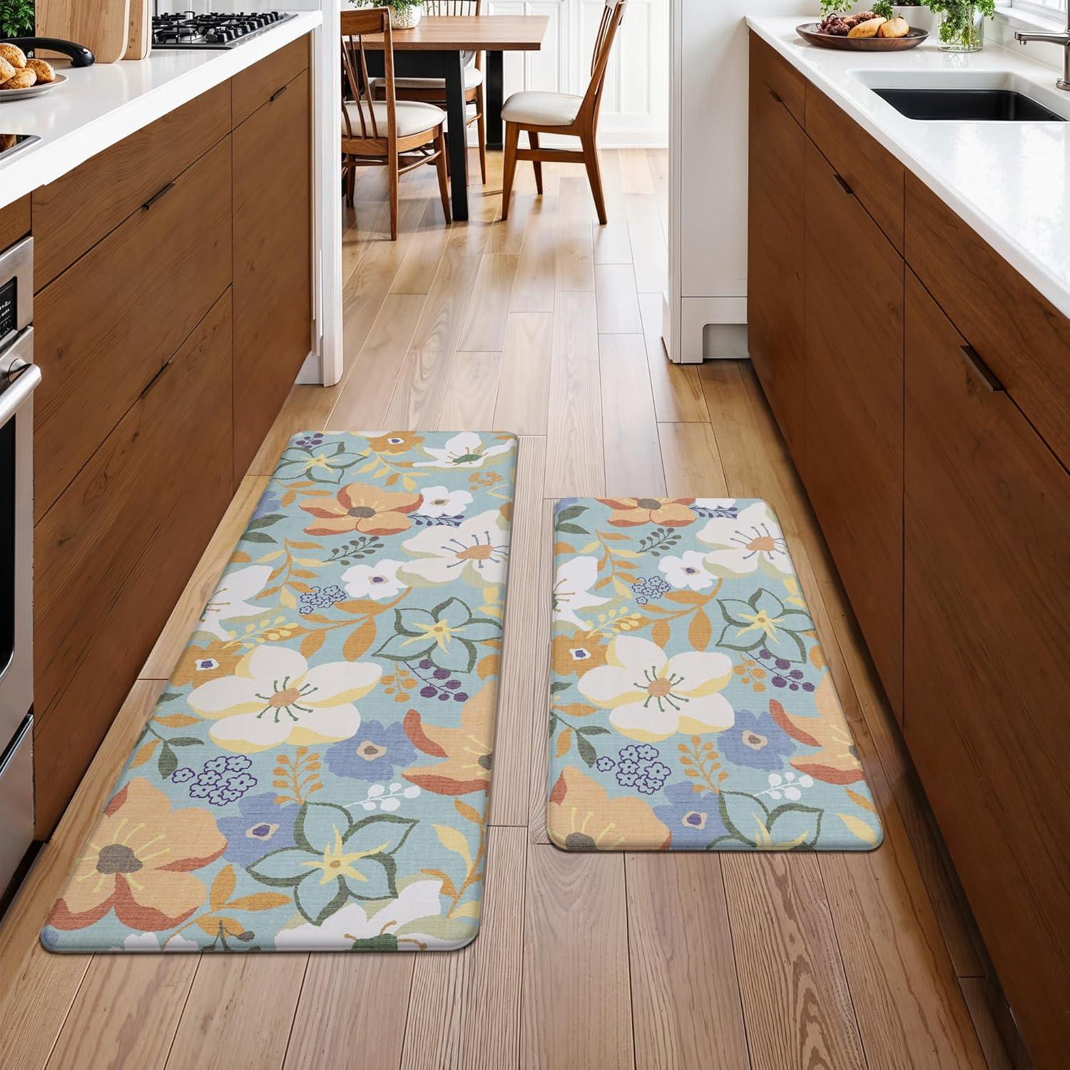 imageGENIMO Kitchen Mats for Floor 2PCS Cushioned Kitchen Rugs Non Slip Washable Farmhouse Anti Fatigue Mat Waterproof Comfort Standing Mat Rug for Office Home Laundry 173x47173x30 BlackAqua