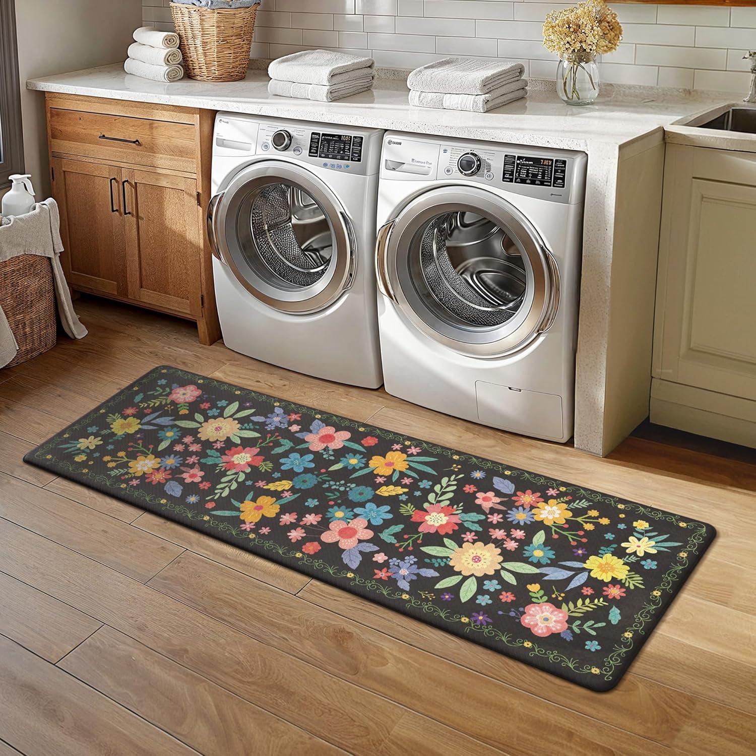 imageGENIMO Kitchen Mats for Floor 2PCS Cushioned Kitchen Rugs Non Slip Washable Farmhouse Anti Fatigue Mat Waterproof Comfort Standing Mat Rug for Office Home Laundry 173x47173x30 BlackBlack