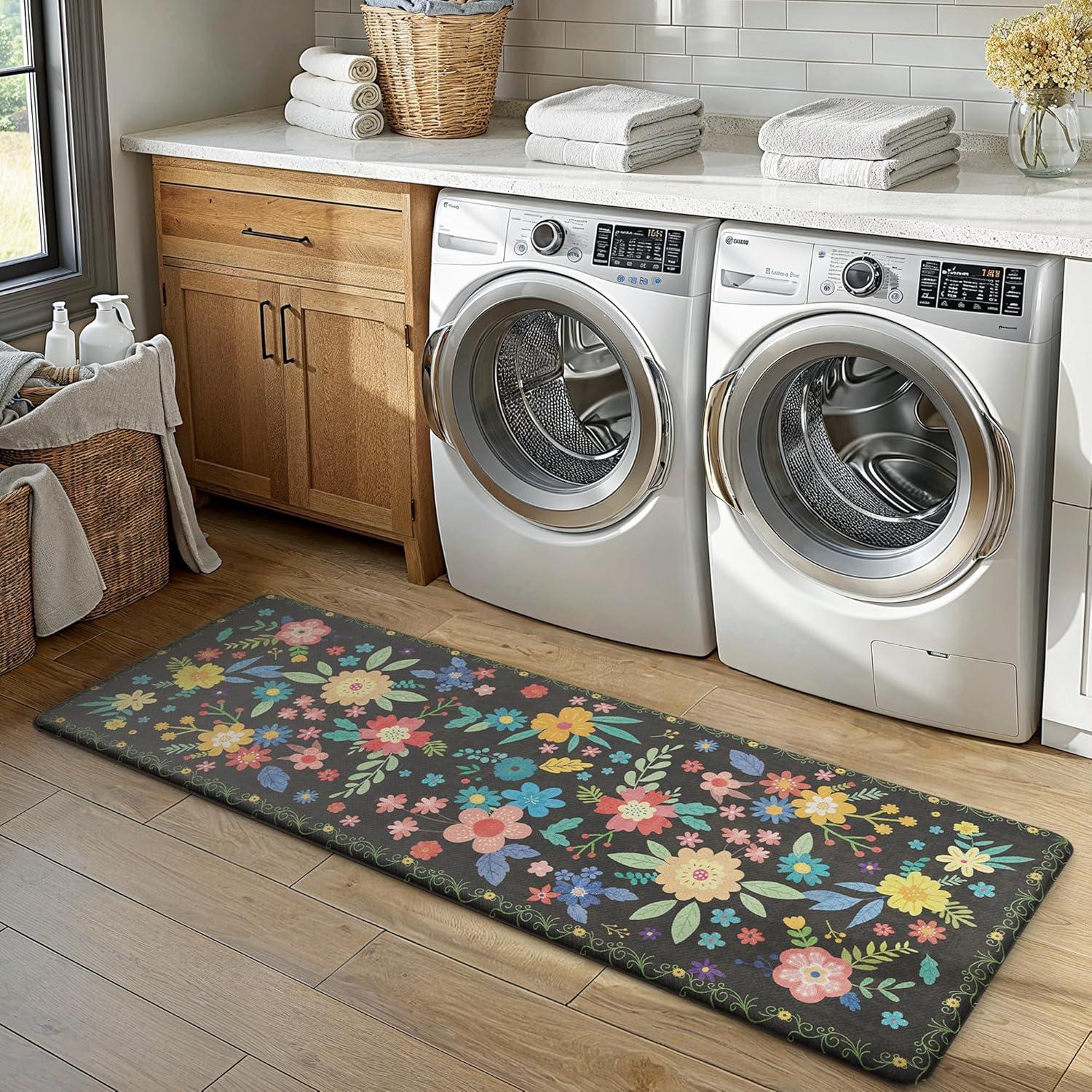 imageGENIMO Kitchen Mats for Floor 2PCS Cushioned Kitchen Rugs Non Slip Washable Farmhouse Anti Fatigue Mat Waterproof Comfort Standing Mat Rug for Office Home Laundry 173x47173x30 BlackBlack