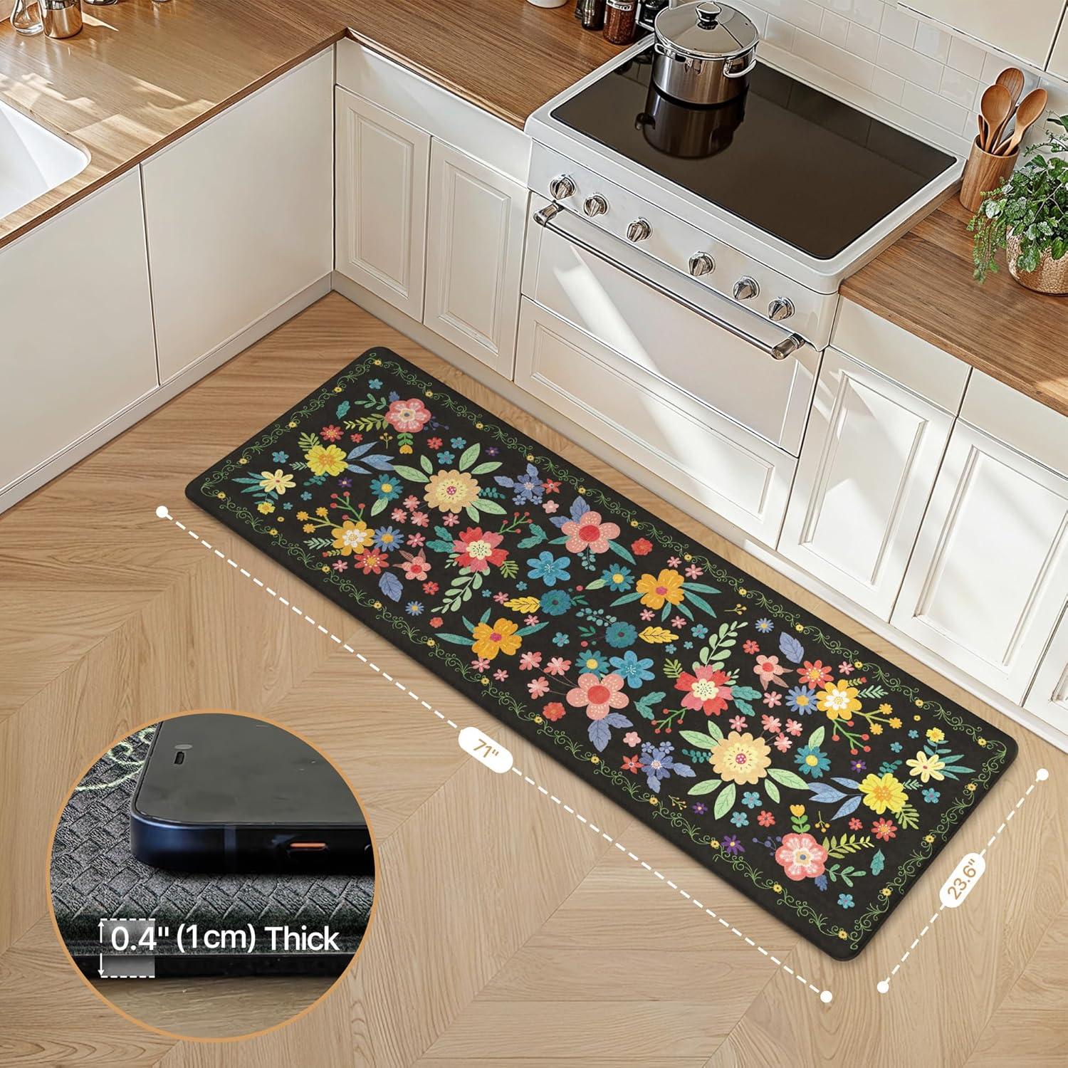imageGENIMO Kitchen Mats for Floor 2PCS Cushioned Kitchen Rugs Non Slip Washable Farmhouse Anti Fatigue Mat Waterproof Comfort Standing Mat Rug for Office Home Laundry 173x47173x30 BlackBlack
