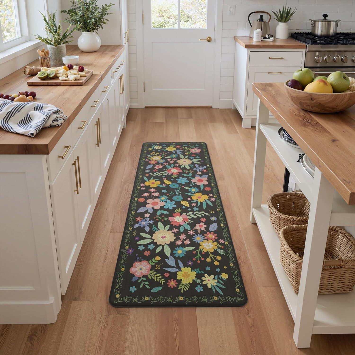imageGENIMO Kitchen Mats for Floor 2PCS Cushioned Kitchen Rugs Non Slip Washable Farmhouse Anti Fatigue Mat Waterproof Comfort Standing Mat Rug for Office Home Laundry 173x47173x30 BlackBlack