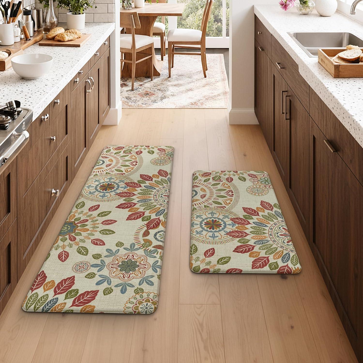 imageGENIMO Kitchen Mats for Floor 2PCS Cushioned Kitchen Rugs Non Slip Washable Farmhouse Anti Fatigue Mat Waterproof Comfort Standing Mat Rug for Office Home Laundry 173x47173x30 BlackBeigered