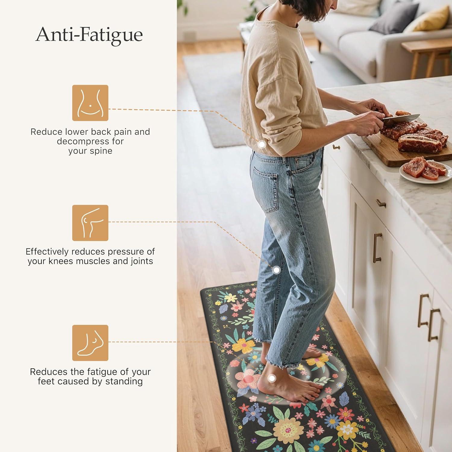 imageGENIMO Kitchen Mats for Floor 2PCS Cushioned Kitchen Rugs Non Slip Washable Farmhouse Anti Fatigue Mat Waterproof Comfort Standing Mat Rug for Office Home Laundry 173x47173x30 BlackBlack