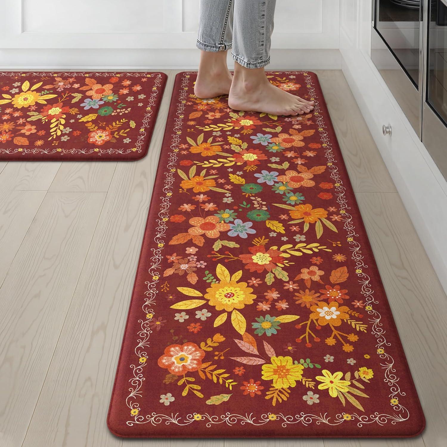 imageGENIMO Kitchen Mats for Floor 2PCS Cushioned Kitchen Rugs Non Slip Washable Farmhouse Anti Fatigue Mat Waterproof Comfort Standing Mat Rug for Office Home Laundry 173x47173x30 BlackRed