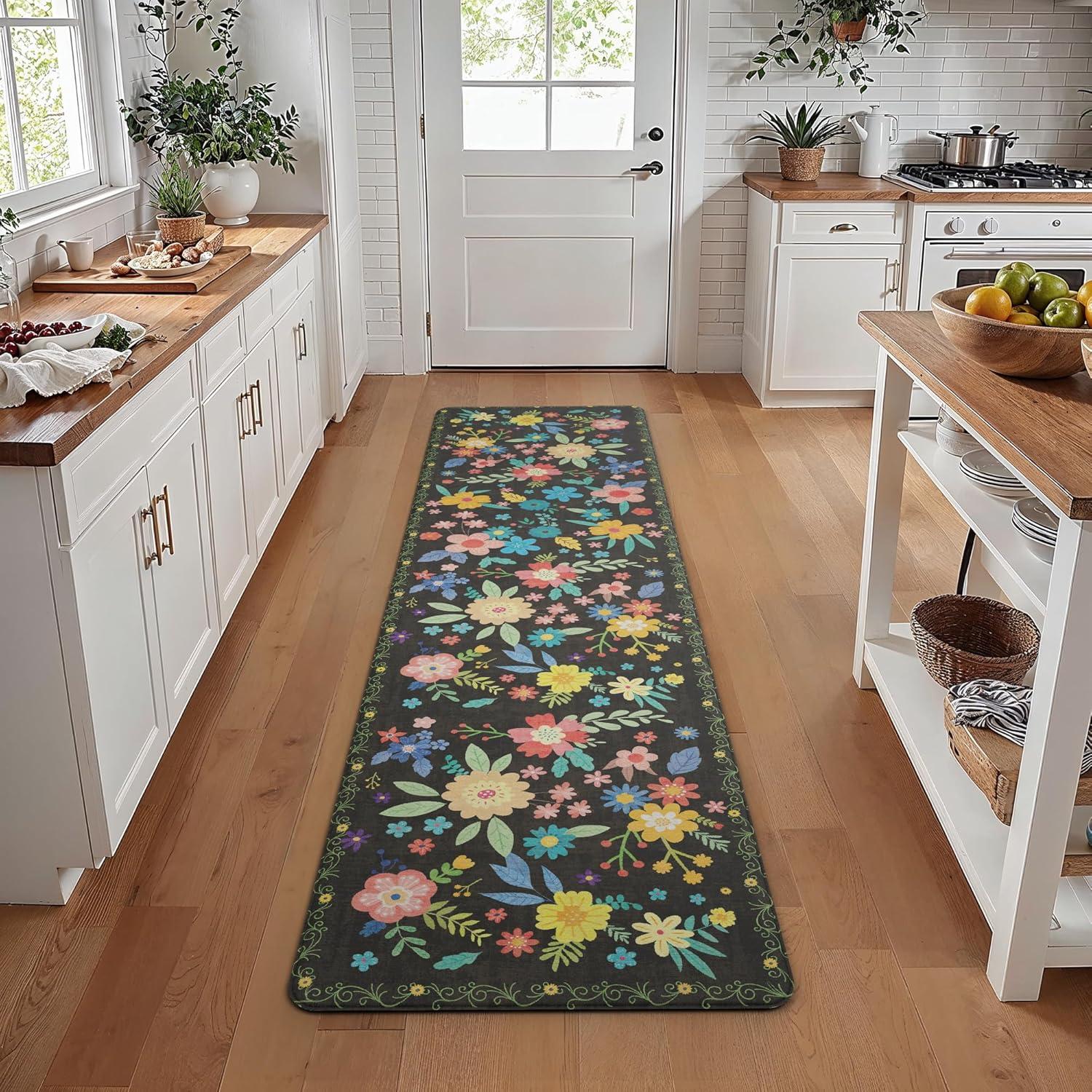 imageGENIMO Kitchen Mats for Floor 2PCS Cushioned Kitchen Rugs Non Slip Washable Farmhouse Anti Fatigue Mat Waterproof Comfort Standing Mat Rug for Office Home Laundry 173x47173x30 BlackBlack