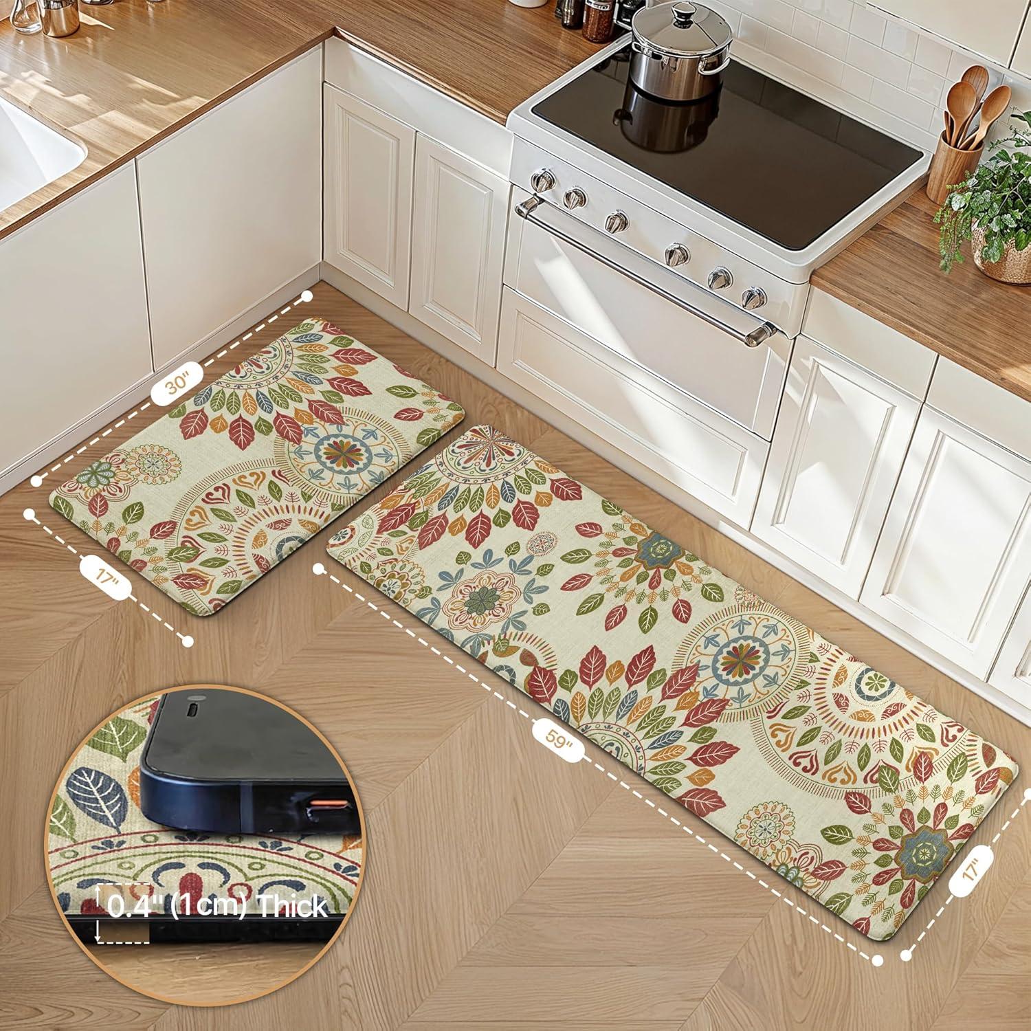 imageGENIMO Kitchen Mats for Floor 2PCS Cushioned Kitchen Rugs Non Slip Washable Farmhouse Anti Fatigue Mat Waterproof Comfort Standing Mat Rug for Office Home Laundry 173x47173x30 BlackBeigered