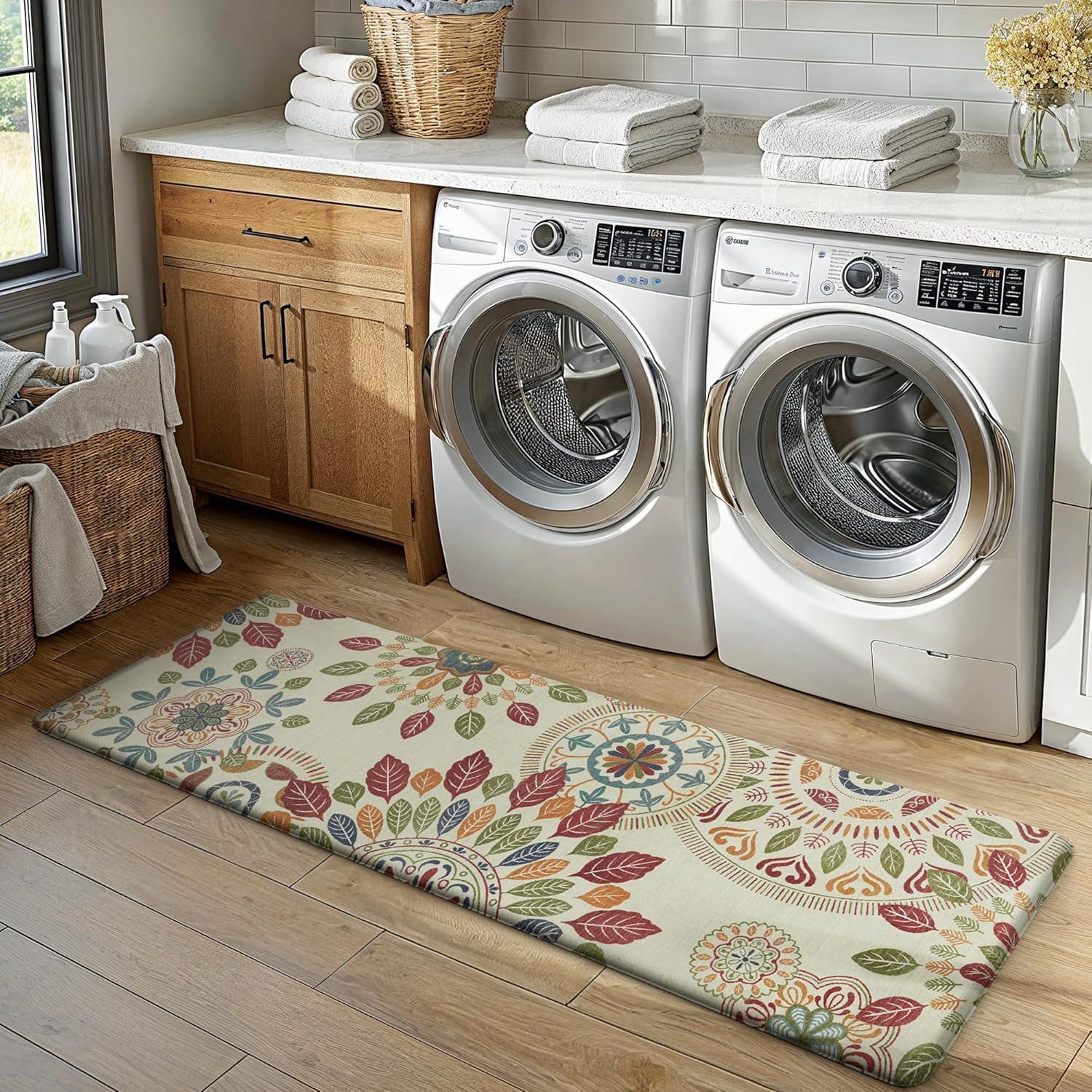 imageGENIMO Kitchen Mats for Floor 2PCS Cushioned Kitchen Rugs Non Slip Washable Farmhouse Anti Fatigue Mat Waterproof Comfort Standing Mat Rug for Office Home Laundry 173x47173x30 BlackBeigered