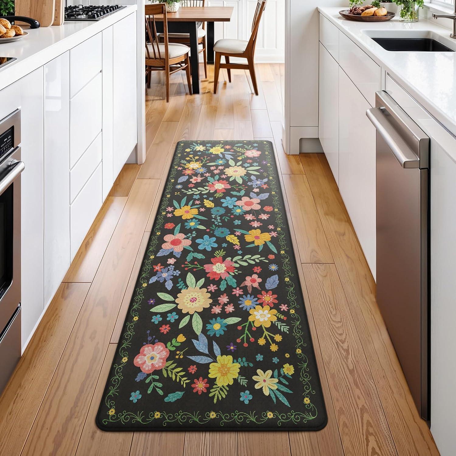 imageGENIMO Kitchen Mats for Floor 2PCS Cushioned Kitchen Rugs Non Slip Washable Farmhouse Anti Fatigue Mat Waterproof Comfort Standing Mat Rug for Office Home Laundry 173x47173x30 BlackBlack