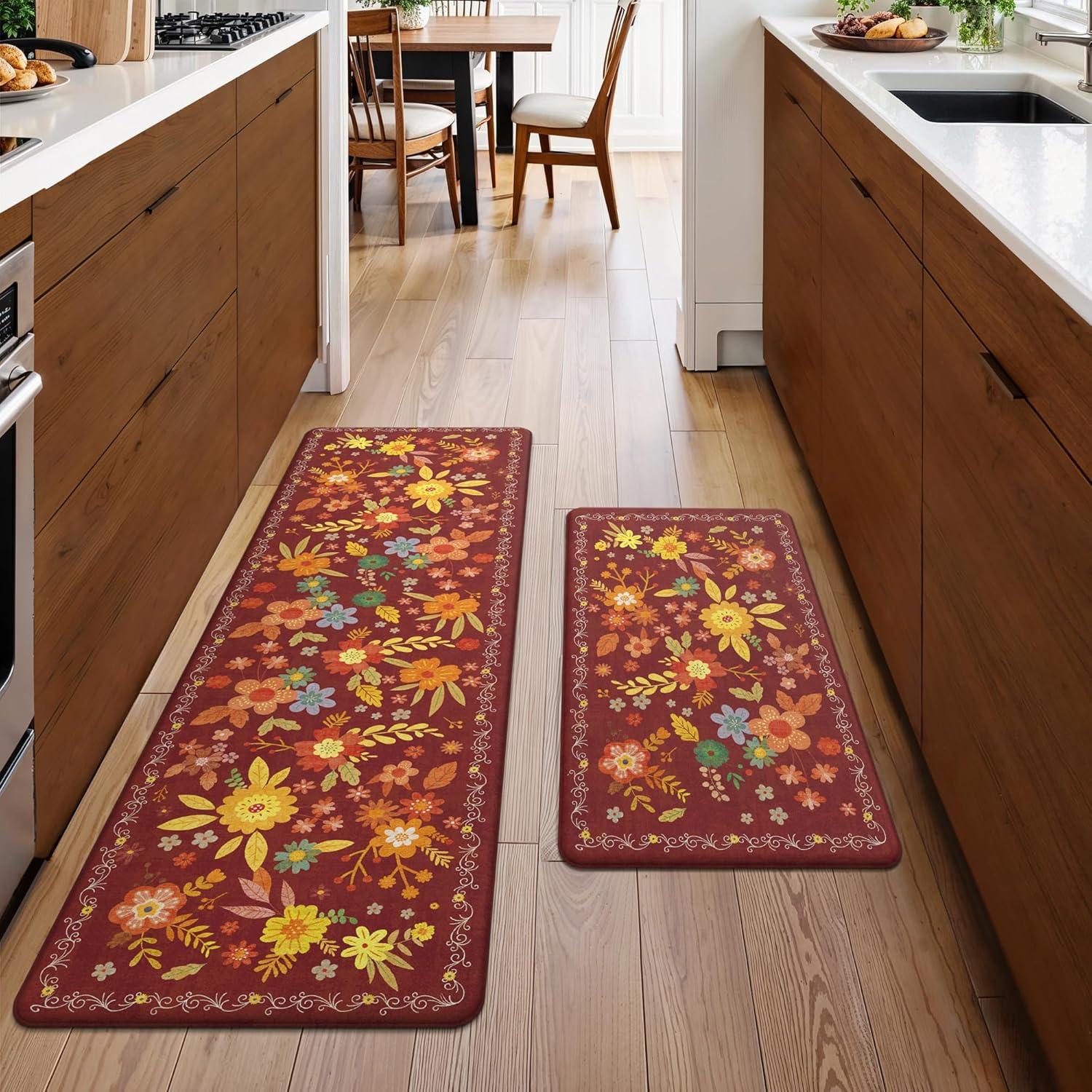imageGENIMO Kitchen Mats for Floor 2PCS Cushioned Kitchen Rugs Non Slip Washable Farmhouse Anti Fatigue Mat Waterproof Comfort Standing Mat Rug for Office Home Laundry 173x47173x30 BlackRed
