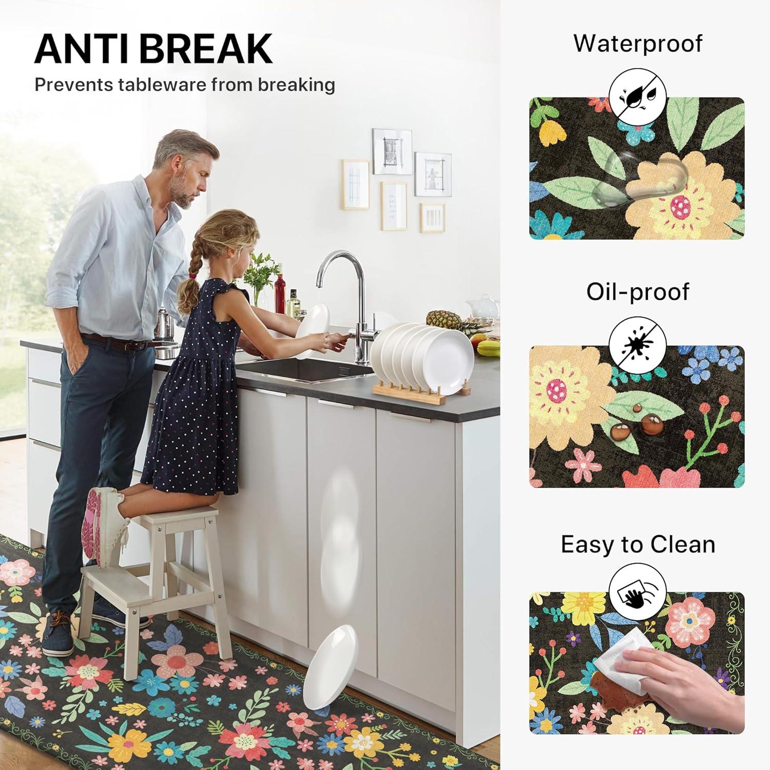 imageGENIMO Kitchen Mats for Floor 2PCS Cushioned Kitchen Rugs Non Slip Washable Farmhouse Anti Fatigue Mat Waterproof Comfort Standing Mat Rug for Office Home Laundry 173x47173x30 BlackBlack
