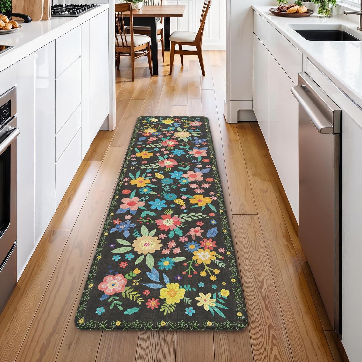imageGENIMO Kitchen Mats for Floor 2PCS Cushioned Kitchen Rugs Non Slip Washable Farmhouse Anti Fatigue Mat Waterproof Comfort Standing Mat Rug for Office Home Laundry 173x47173x30 BlackBlack