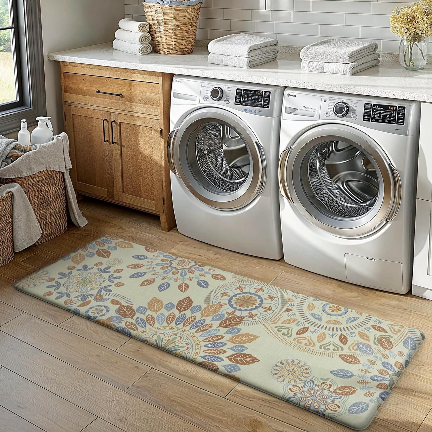 imageGENIMO Kitchen Mats for Floor 2PCS Cushioned Kitchen Rugs Non Slip Washable Farmhouse Anti Fatigue Mat Waterproof Comfort Standing Mat Rug for Office Home Laundry 173x47173x30 BlackBeigeblue