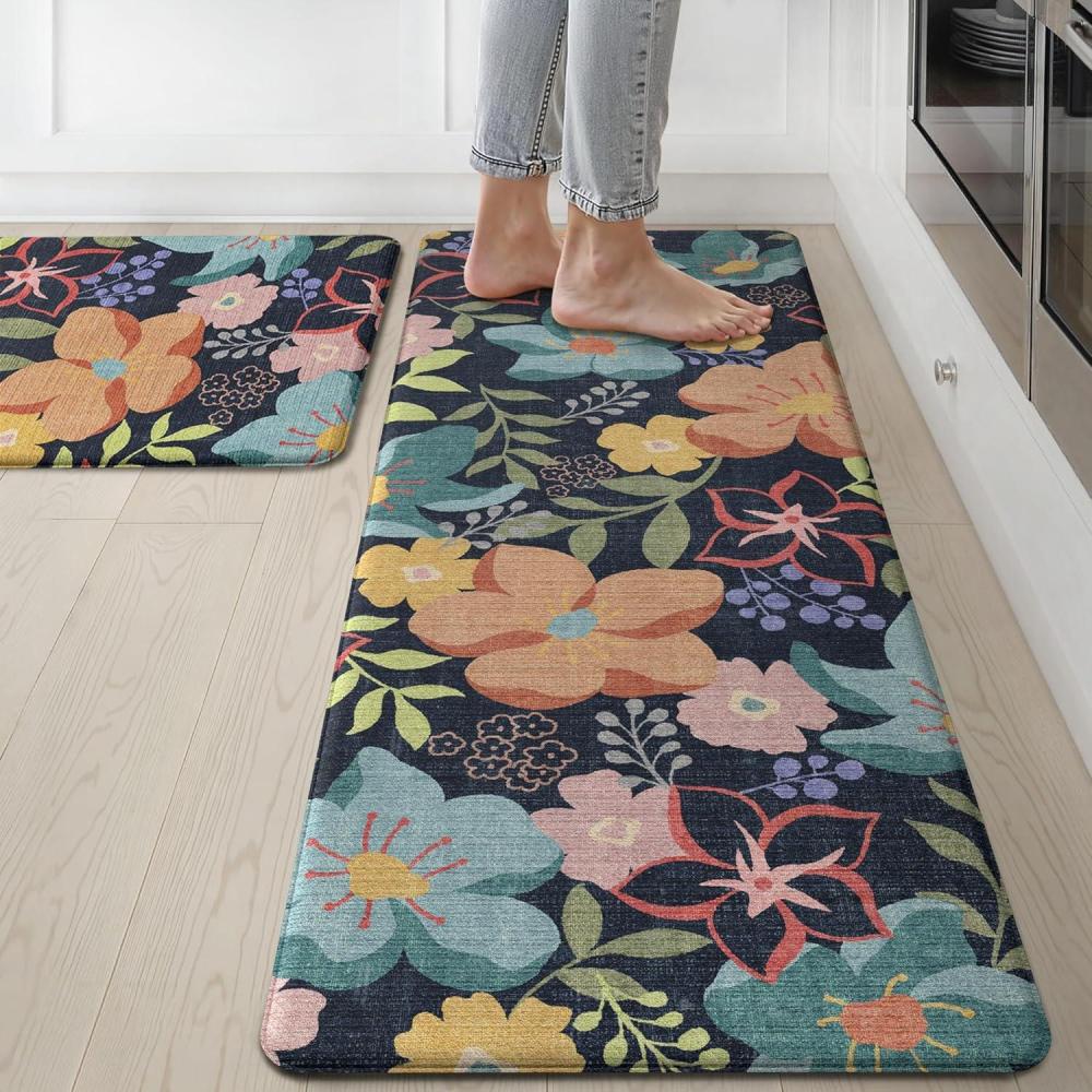 imageGENIMO Kitchen Mats for Floor 2PCS Cushioned Kitchen Rugs Non Slip Washable Farmhouse Anti Fatigue Mat Waterproof Comfort Standing Mat Rug for Office Home Laundry 173x47173x30 BlackLightblack