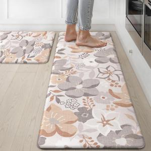 GENIMO Kitchen Mats for Floor 2PCS, Cushioned Kitchen Rugs Non Slip Washable, Farmhouse Anti Fatigue Mat Waterproof, Comfort Standing Mat Rug for Office, Home, Laundry, 17.3″x47″+17.3″x30″, Black(Grey)