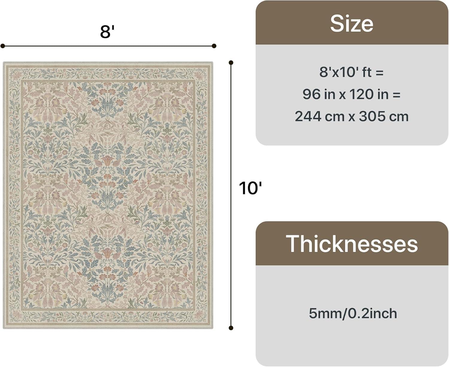 imageGENIMO 5x7 Washable Area Rug NonSlip Vintage Boho Floral Carpet Soft LowPile Thin Bedroom Rug for Living Room Dining Room Nursery Pink WhiteBeige Pink