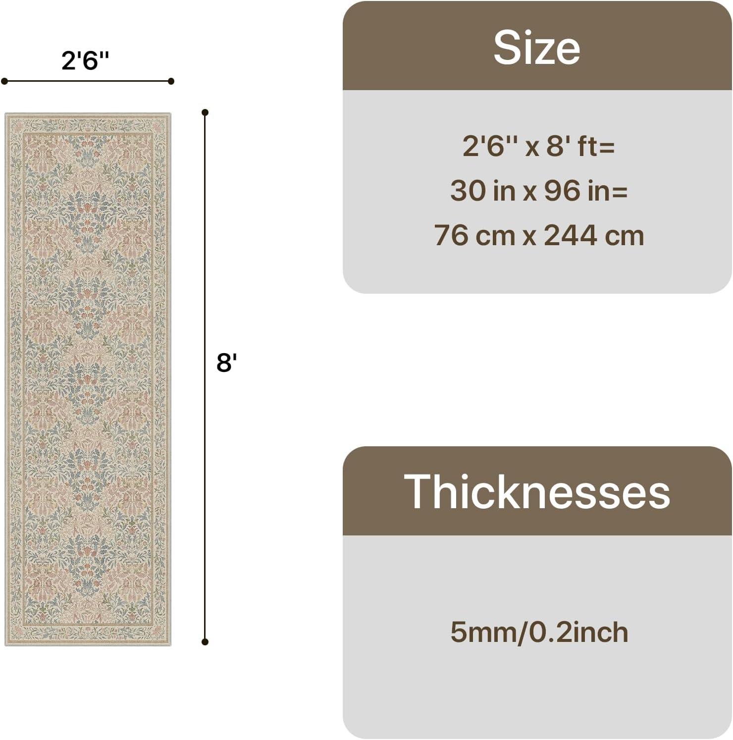 imageGENIMO 5x7 Washable Area Rug NonSlip Vintage Boho Floral Carpet Soft LowPile Thin Bedroom Rug for Living Room Dining Room Nursery Pink WhiteBeige Pink