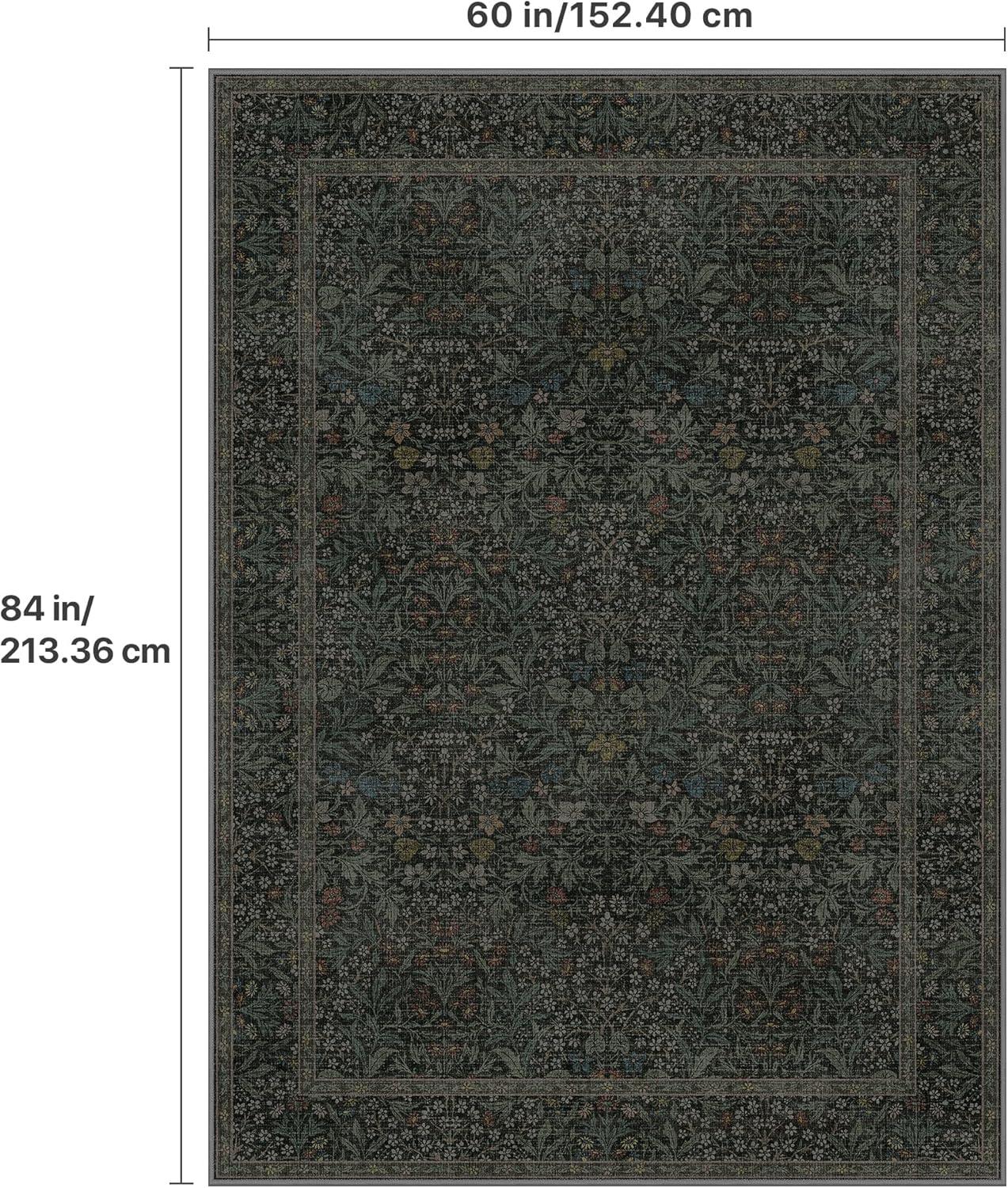 imageGENIMO 5x7 Washable Area Rug NonSlip Vintage Boho Floral Carpet Soft LowPile Thin Bedroom Rug for Living Room Dining Room Nursery Pink WhiteCharcoal Green