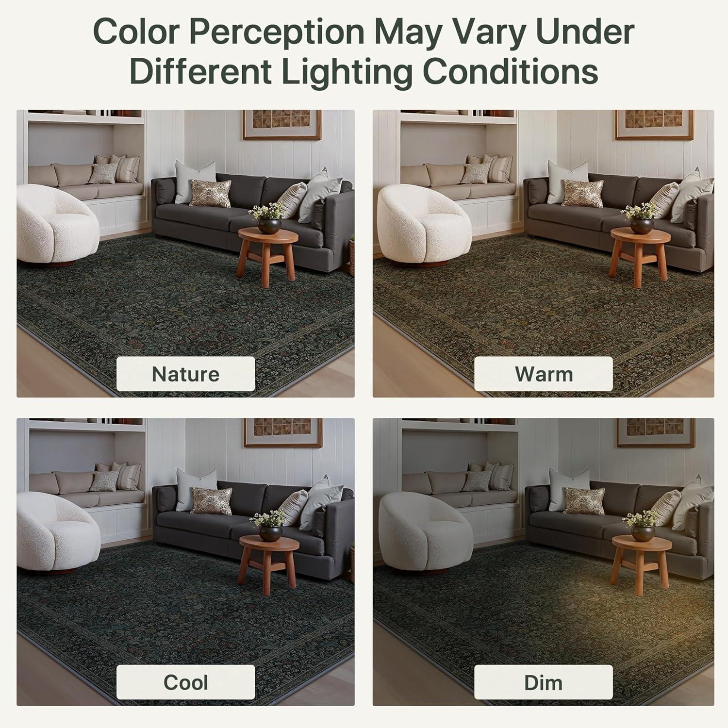 imageGENIMO 5x7 Washable Area Rug NonSlip Vintage Boho Floral Carpet Soft LowPile Thin Bedroom Rug for Living Room Dining Room Nursery Pink WhiteCharcoal Green