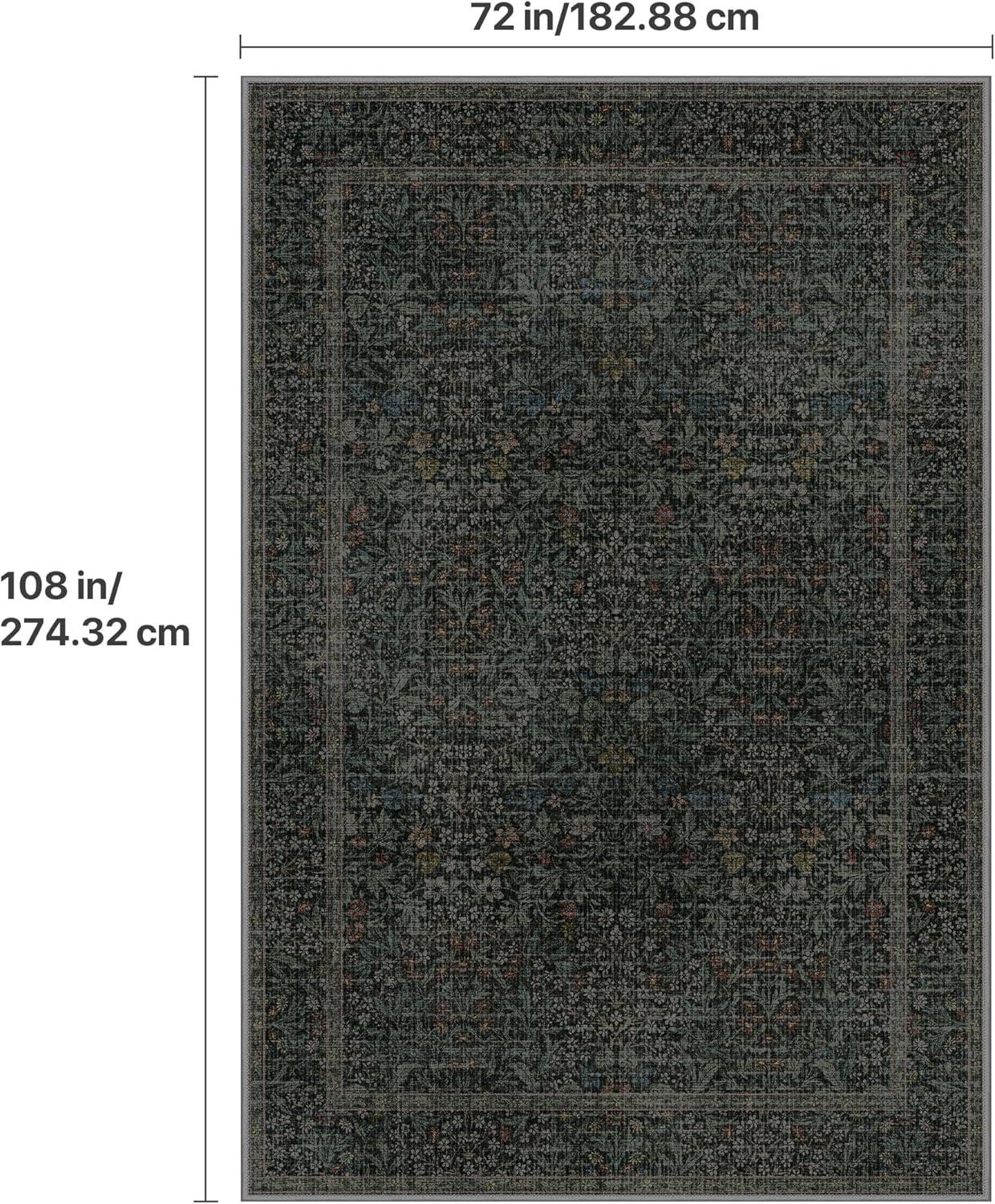 imageGENIMO 5x7 Washable Area Rug NonSlip Vintage Boho Floral Carpet Soft LowPile Thin Bedroom Rug for Living Room Dining Room Nursery Pink WhiteCharcoal Green