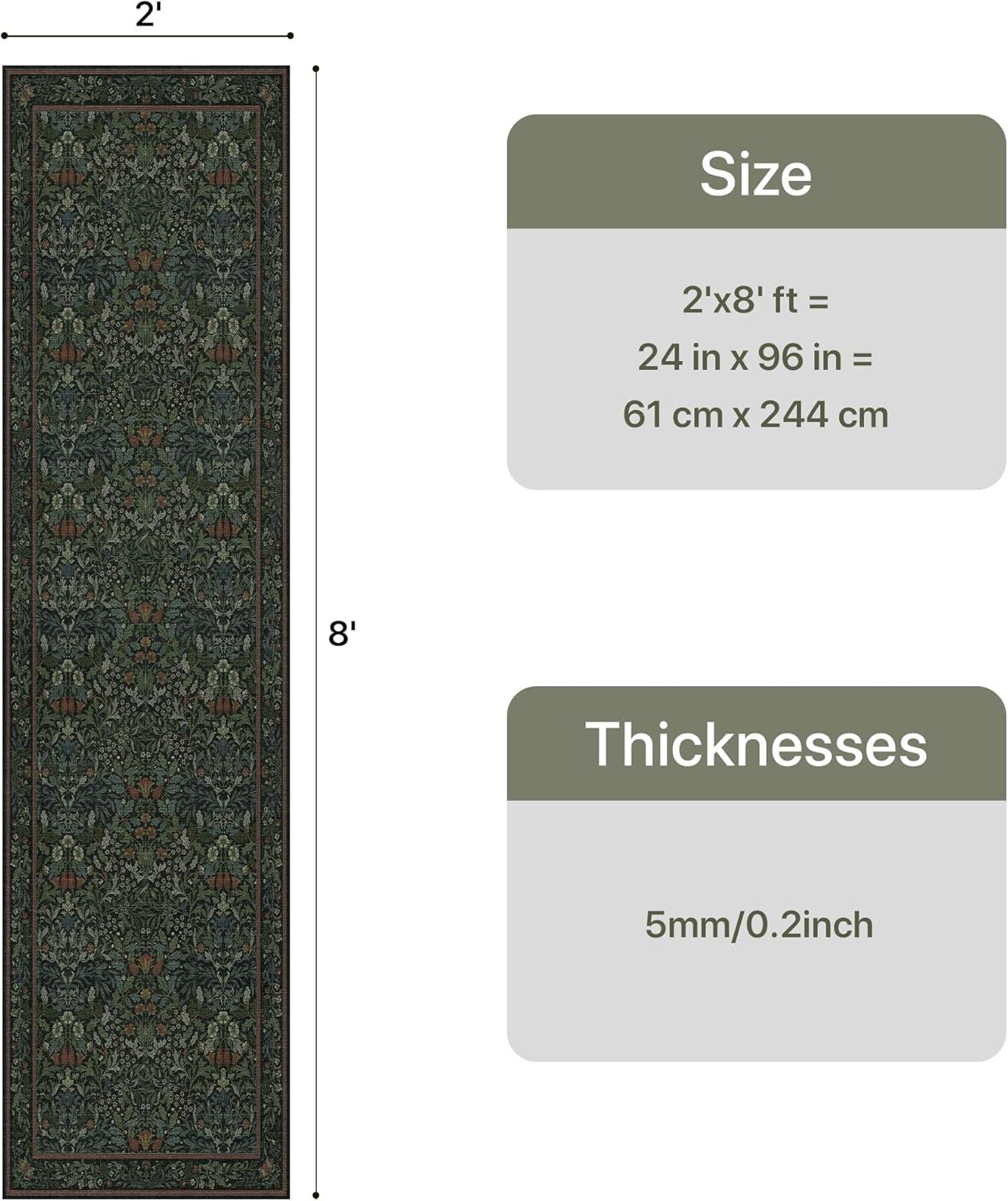 imageGENIMO 5x7 Washable Area Rug NonSlip Vintage Boho Floral Carpet Soft LowPile Thin Bedroom Rug for Living Room Dining Room Nursery Pink WhiteDark Green
