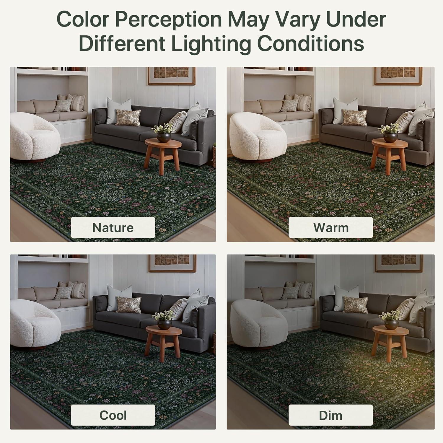 imageGENIMO 5x7 Washable Area Rug NonSlip Vintage Boho Floral Carpet Soft LowPile Thin Bedroom Rug for Living Room Dining Room Nursery Pink WhiteDark Green1