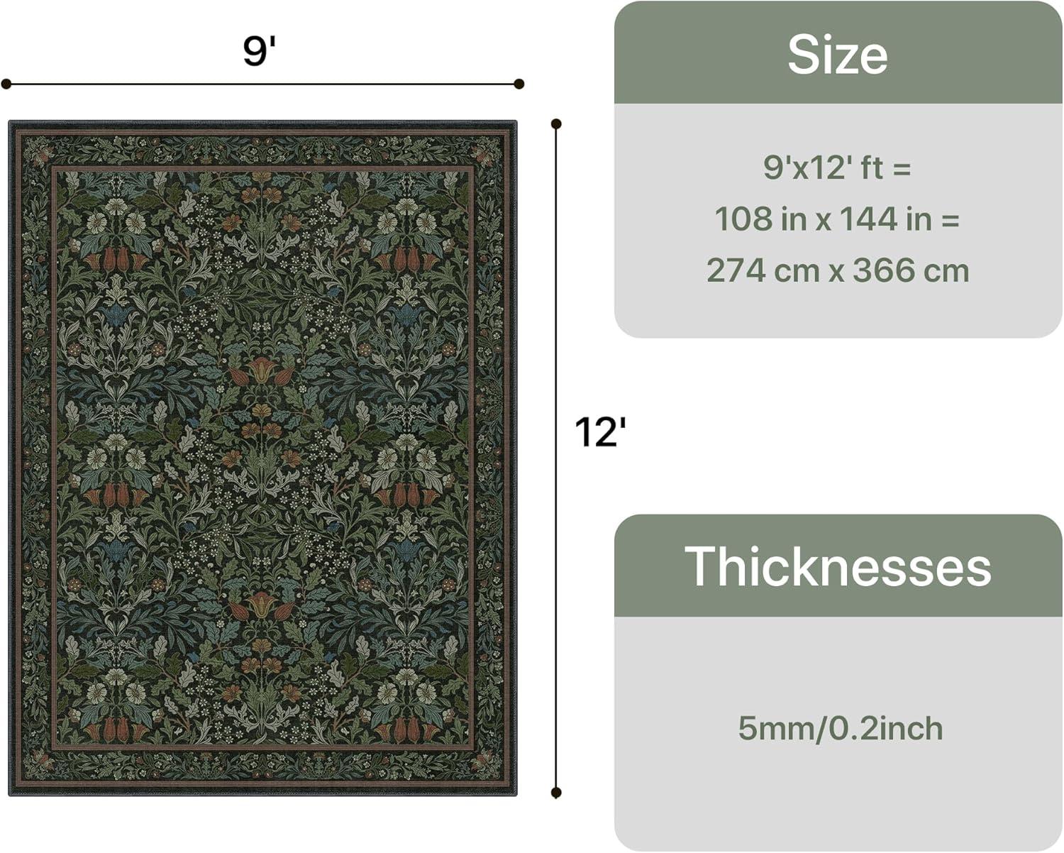 imageGENIMO 5x7 Washable Area Rug NonSlip Vintage Boho Floral Carpet Soft LowPile Thin Bedroom Rug for Living Room Dining Room Nursery Pink WhiteDark Green