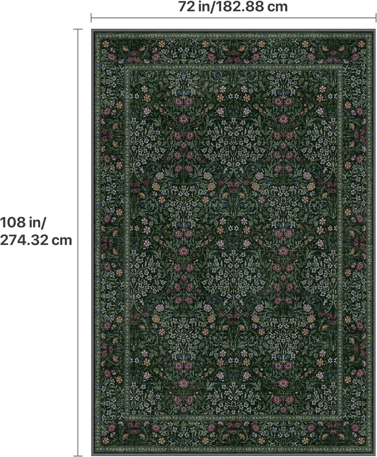 imageGENIMO 5x7 Washable Area Rug NonSlip Vintage Boho Floral Carpet Soft LowPile Thin Bedroom Rug for Living Room Dining Room Nursery Pink WhiteDark Green1