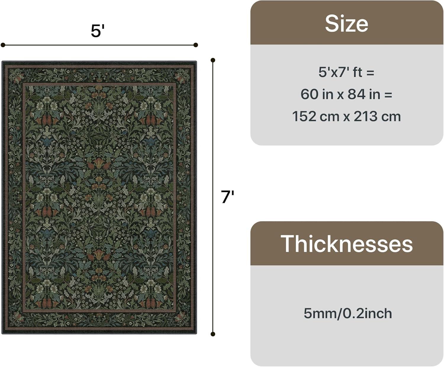 imageGENIMO 5x7 Washable Area Rug NonSlip Vintage Boho Floral Carpet Soft LowPile Thin Bedroom Rug for Living Room Dining Room Nursery Pink WhiteDark Green