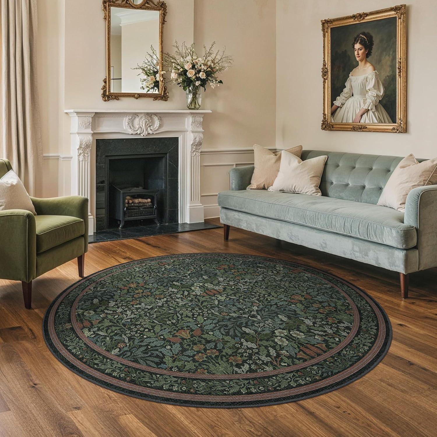 imageGENIMO 5x7 Washable Area Rug NonSlip Vintage Boho Floral Carpet Soft LowPile Thin Bedroom Rug for Living Room Dining Room Nursery Pink WhiteDark Green