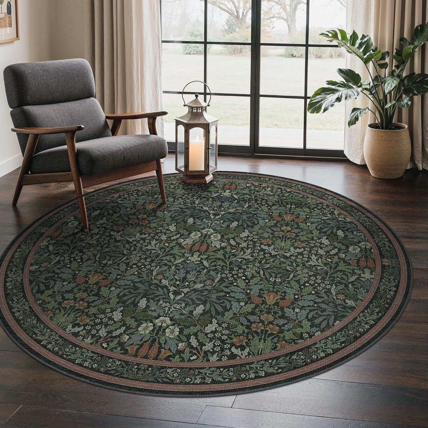 imageGENIMO 5x7 Washable Area Rug NonSlip Vintage Boho Floral Carpet Soft LowPile Thin Bedroom Rug for Living Room Dining Room Nursery Pink WhiteDark Green