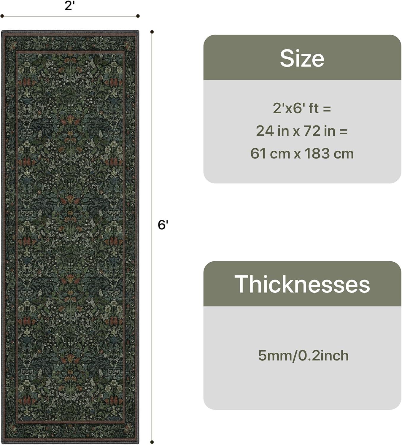 imageGENIMO 5x7 Washable Area Rug NonSlip Vintage Boho Floral Carpet Soft LowPile Thin Bedroom Rug for Living Room Dining Room Nursery Pink WhiteDark Green