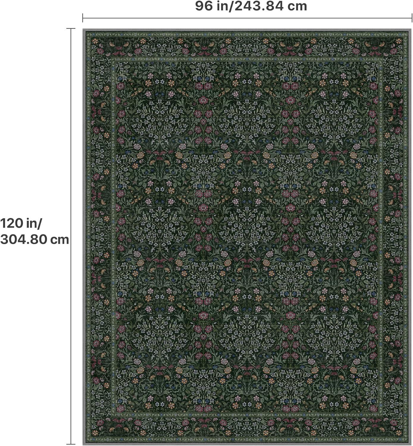 imageGENIMO 5x7 Washable Area Rug NonSlip Vintage Boho Floral Carpet Soft LowPile Thin Bedroom Rug for Living Room Dining Room Nursery Pink WhiteDark Green1