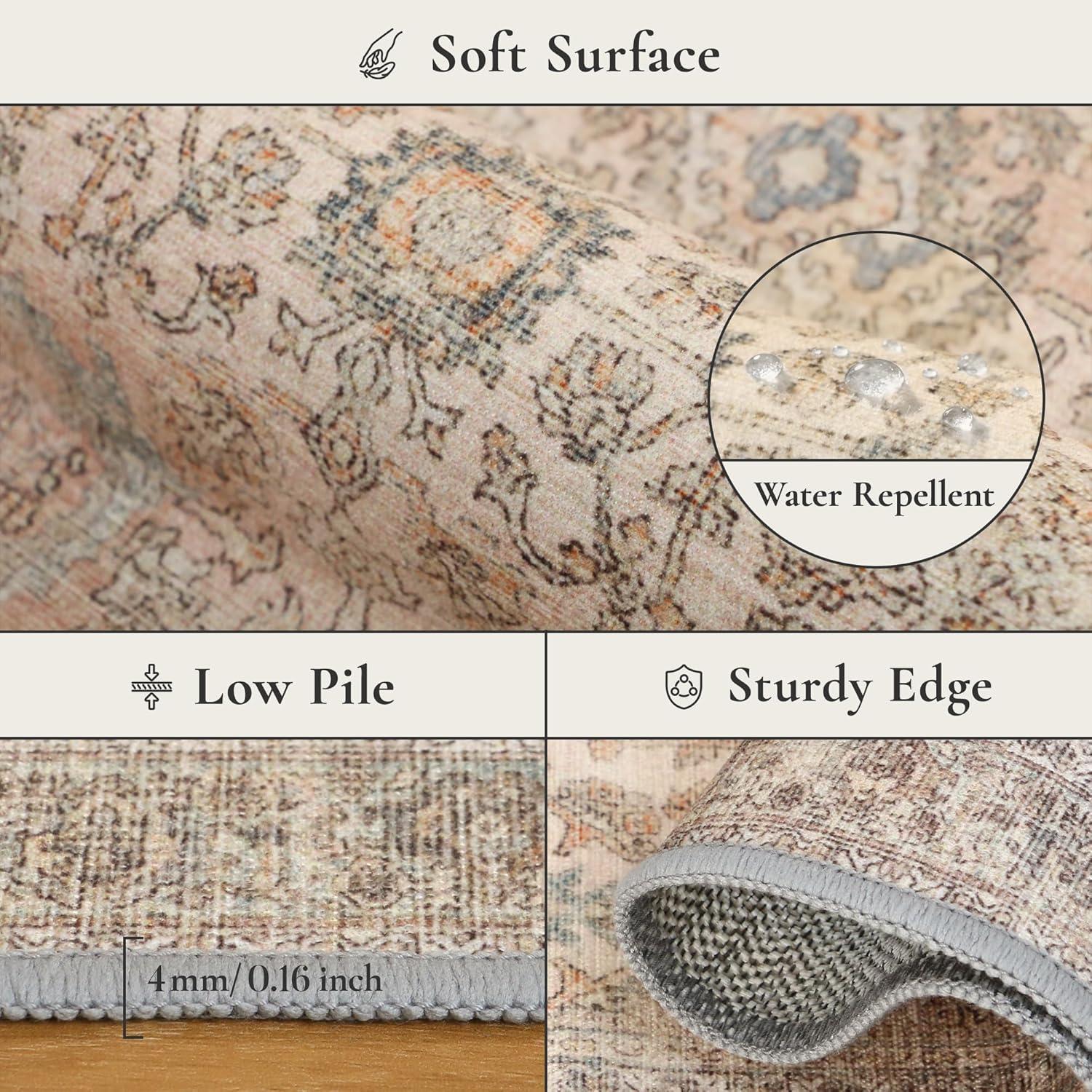 imageGENIMO 6x9 Area Rugs for Living Room Machine Washable Non Slip Vintage Rugs Low Pile Lightweight Chenille Print Rug for Bedroom Dining Room Home Office Oatmeal Beige