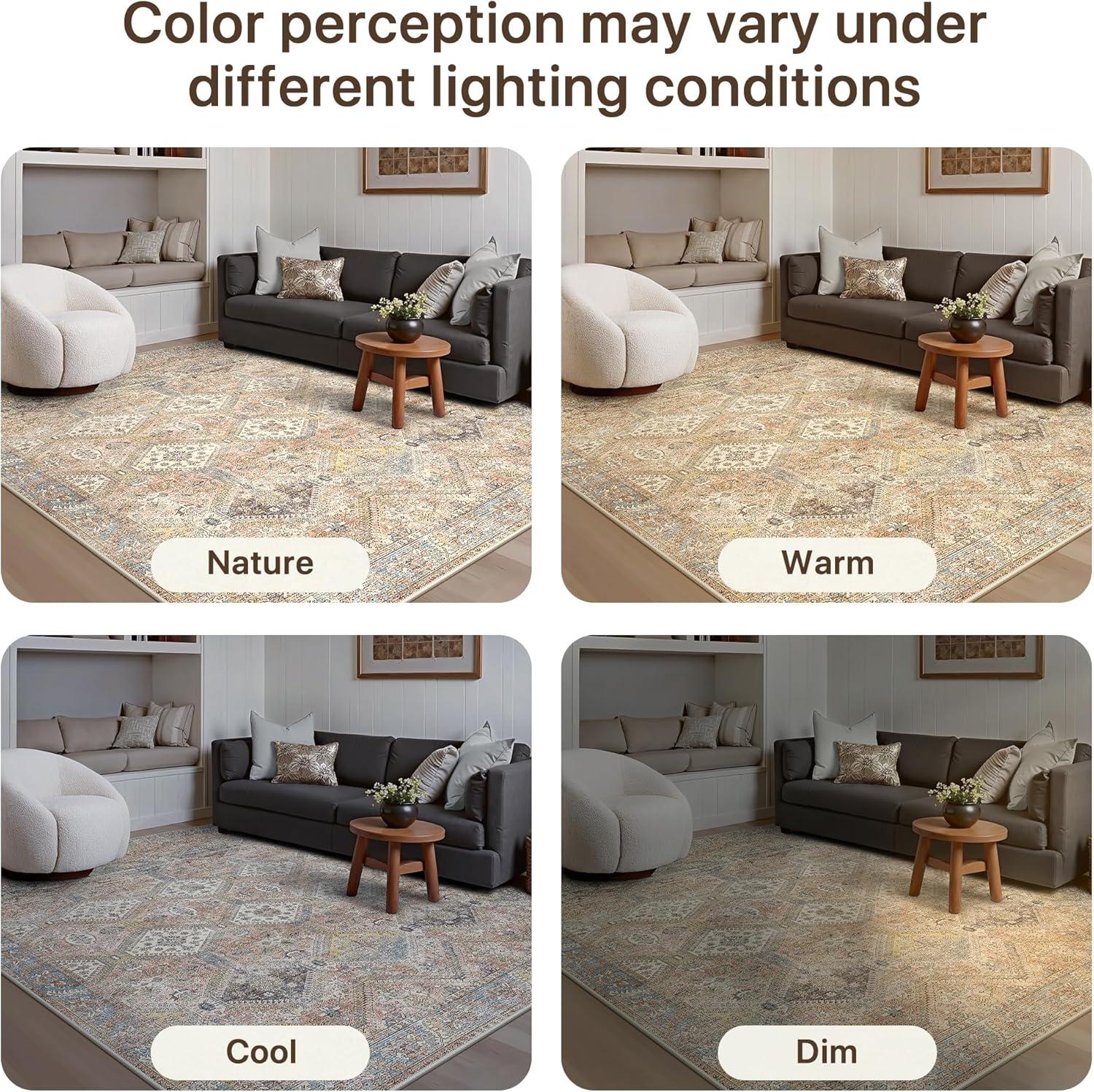 imageGENIMO 6x9Area Rugs for Living Room Machine Washable Non Slip Vintage Rugs Low Pile Lightweight Print Rug for Bedroom Dining Room Home Office Warm Brown