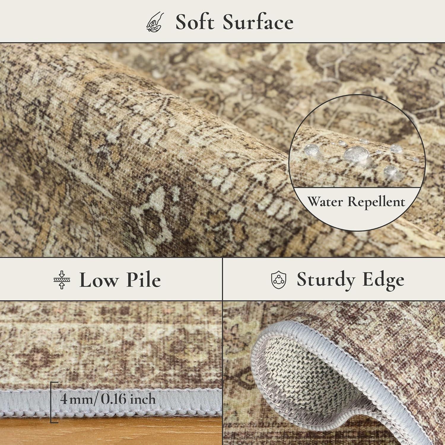 imageGENIMO 9x12 Area Rugs for Living Room Machine Washable Non Slip Vintage Rugs Low Pile Lightweight Chenille Print Rug for Bedroom Dining Room Home Office Green Khaki