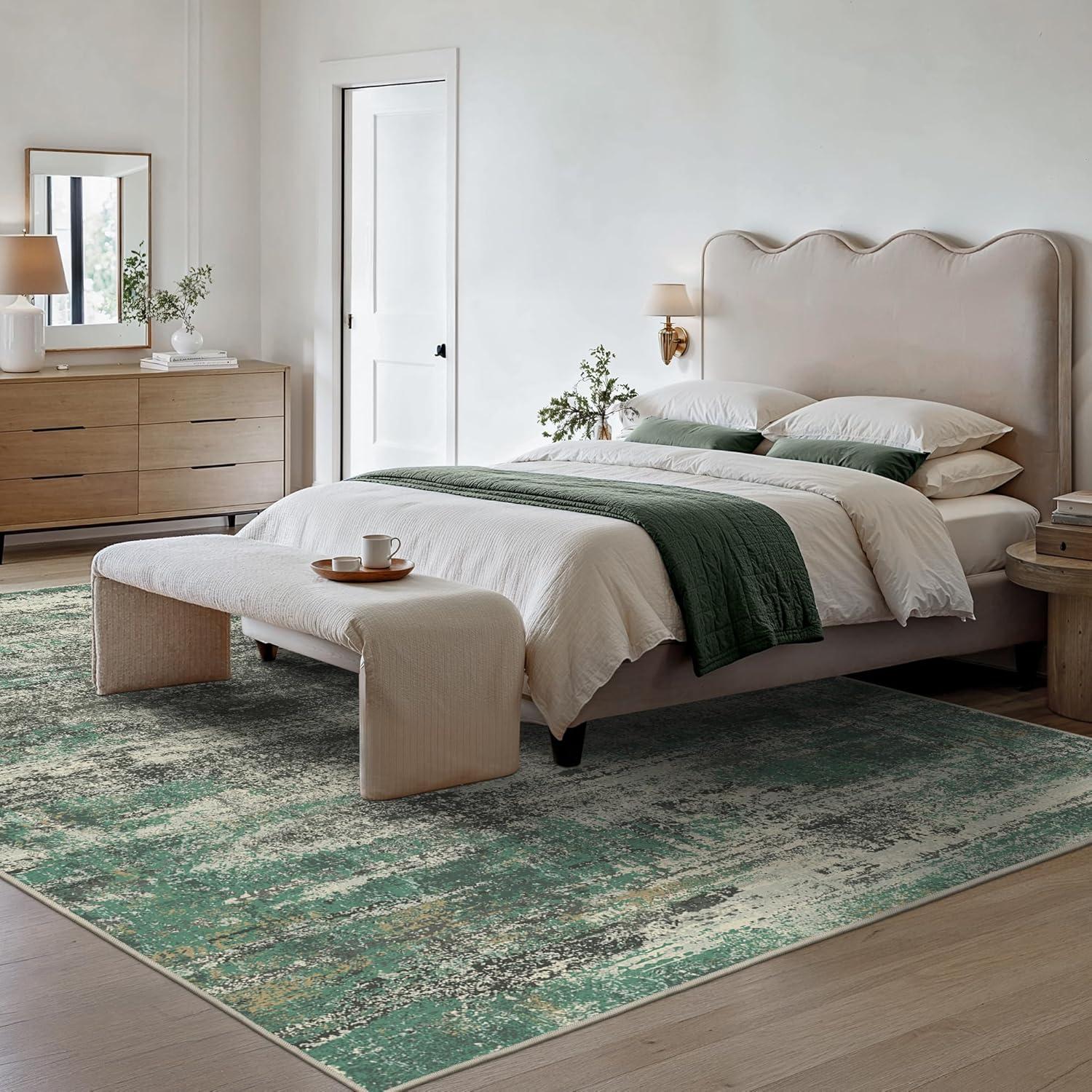 imageGENIMO Washable Rug6x9 Area Rugs Lightweight Low Pile Carpet with Rubber Backing Modern Pet Friendly Decorative Rug for Living Room Bedroom Playroom Sage Green