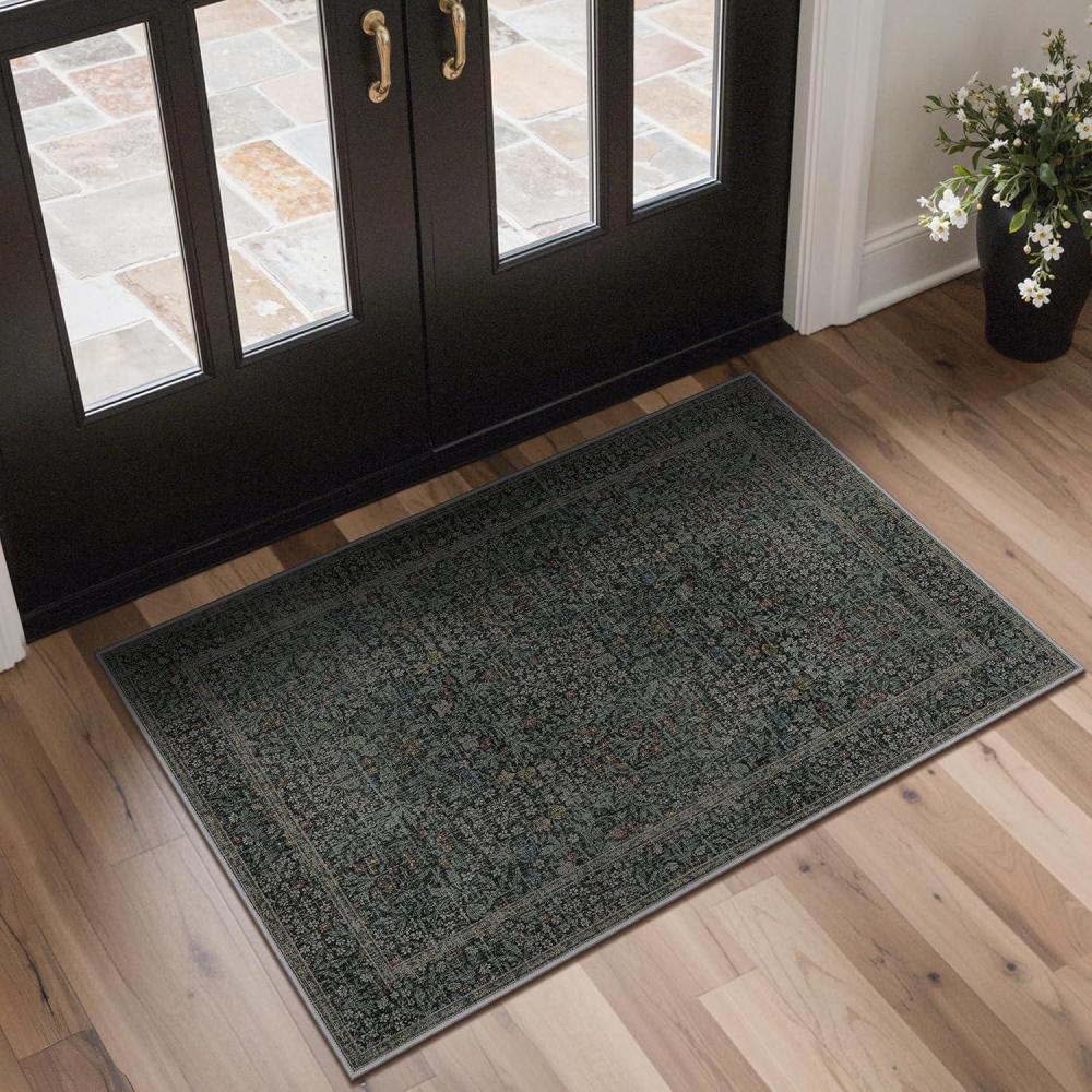 imageGENIMO 5x7 Washable Area Rug NonSlip Vintage Boho Floral Carpet Soft LowPile Thin Bedroom Rug for Living Room Dining Room Nursery Pink WhiteCharcoal Green