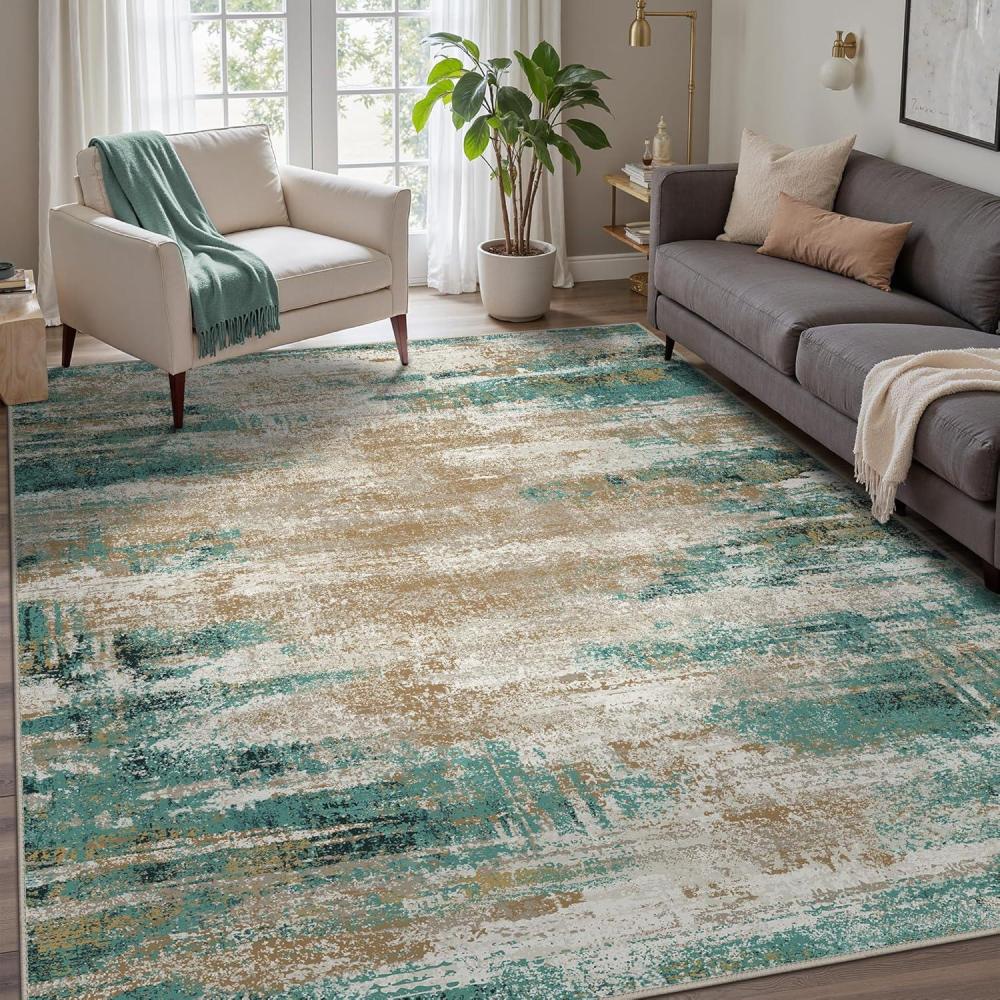 imageGENIMO Washable Rug6x9 Area Rugs Lightweight Foldable Modern Pet Friendly Low Pile Carpet for Living Room Bedroom Playroom Emerald Ripples