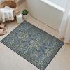 GENIMO 5×7 Washable Area Rug, Non-Slip Vintage Boho Floral Carpet, Soft Low-Pile Thin Bedroom Rug for Living Room, Dining Room, Nursery, Pink White(Dark Blue)