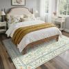 GENIMO 5×7 Washable Area Rug, Non-Slip Vintage Boho Floral Carpet, Soft Low-Pile Thin Bedroom Rug for Living Room, Dining Room, Nursery, Pink White(Green)