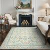 GENIMO 5×7 Washable Area Rug, Non-Slip Vintage Boho Floral Carpet, Soft Low-Pile Thin Bedroom Rug for Living Room, Dining Room, Nursery, Pink White(Green)
