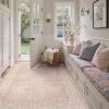 GENIMO 5×7 Washable Area Rug, Non-Slip Vintage Boho Floral Carpet, Soft Low-Pile Thin Bedroom Rug for Living Room, Dining Room, Nursery, Pink White(Pink White)