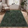 GENIMO 5×7 Washable Area Rug, Non-Slip Vintage Boho Floral Carpet, Soft Low-Pile Thin Bedroom Rug for Living Room, Dining Room, Nursery, Pink White(Dark Green-1)