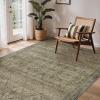 GENIMO 9×12 Area Rugs for Living Room, Machine Washable Non Slip Vintage Rugs, Low Pile Lightweight Chenille Print Rug for Bedroom, Dining Room, Home Office, Green Khaki