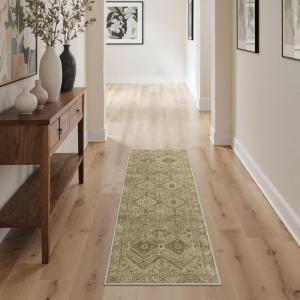 GENIMO Runner Rug 2×5 Non Slip Machine Washable Hallway Runner Rug, Low Pile Lightweight Rugs for Entryway, Hallway, Kitchen and Corridor, Tan Brown