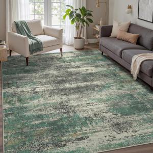 GENIMO Washable Rug-6×9 Area Rugs Lightweight Low Pile Carpet with Rubber Backing, Modern Pet Friendly Decorative Rug for Living Room, Bedroom, Playroom, Sage Green