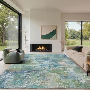 GENIMO Washable Rugs 8×10 Area Rugs for Living Room Bedroom, Modern Lightweight Rug Ultra Soft Indoor Area Rugs 8×10 for Dining Room, Low Pile Carpet with Non Slip Backing, Blue Green