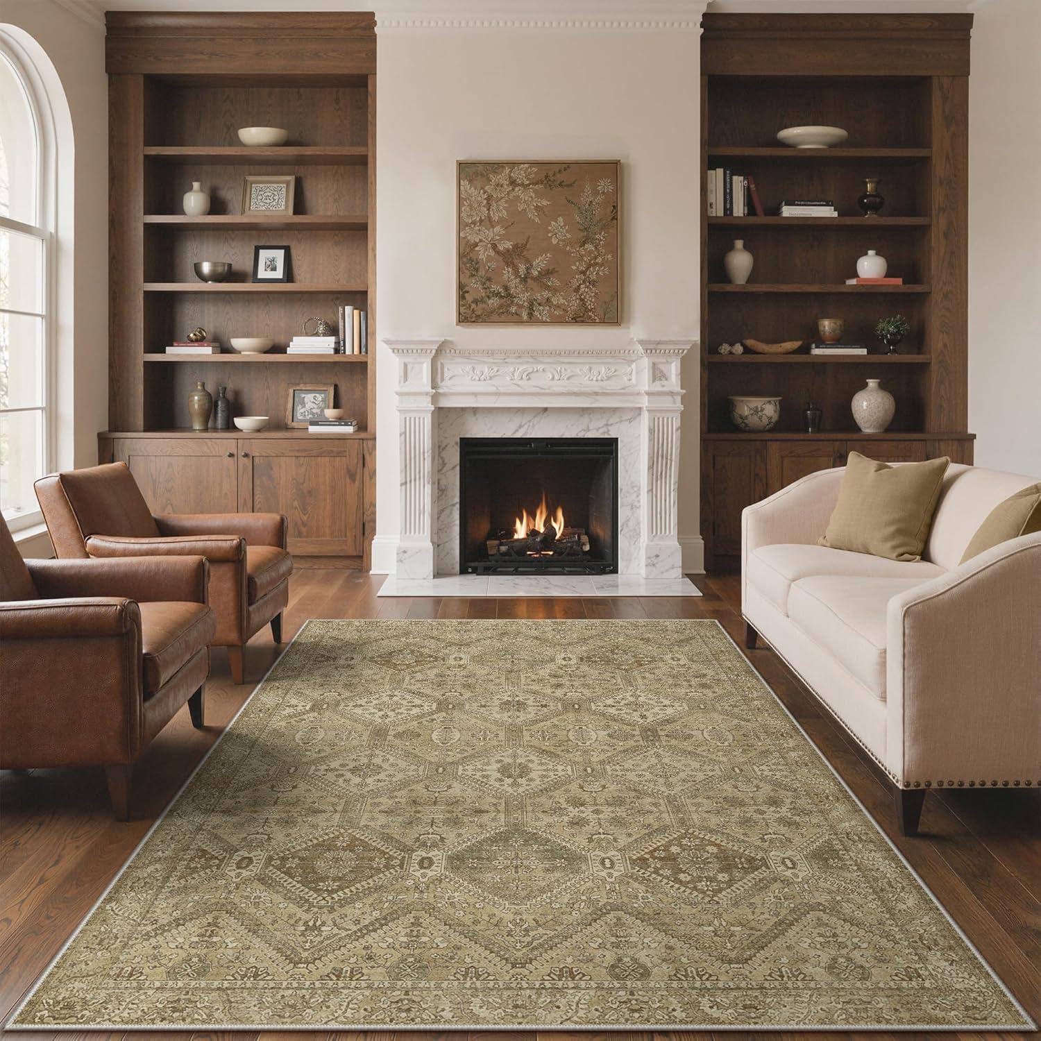 imageGENIMO Area Rug 2x3 Doormat Machine Washable Low Pile Rugs Small Retro Entryway Mat for Entrance Hallway Kitchen and Corridor Tan Brown