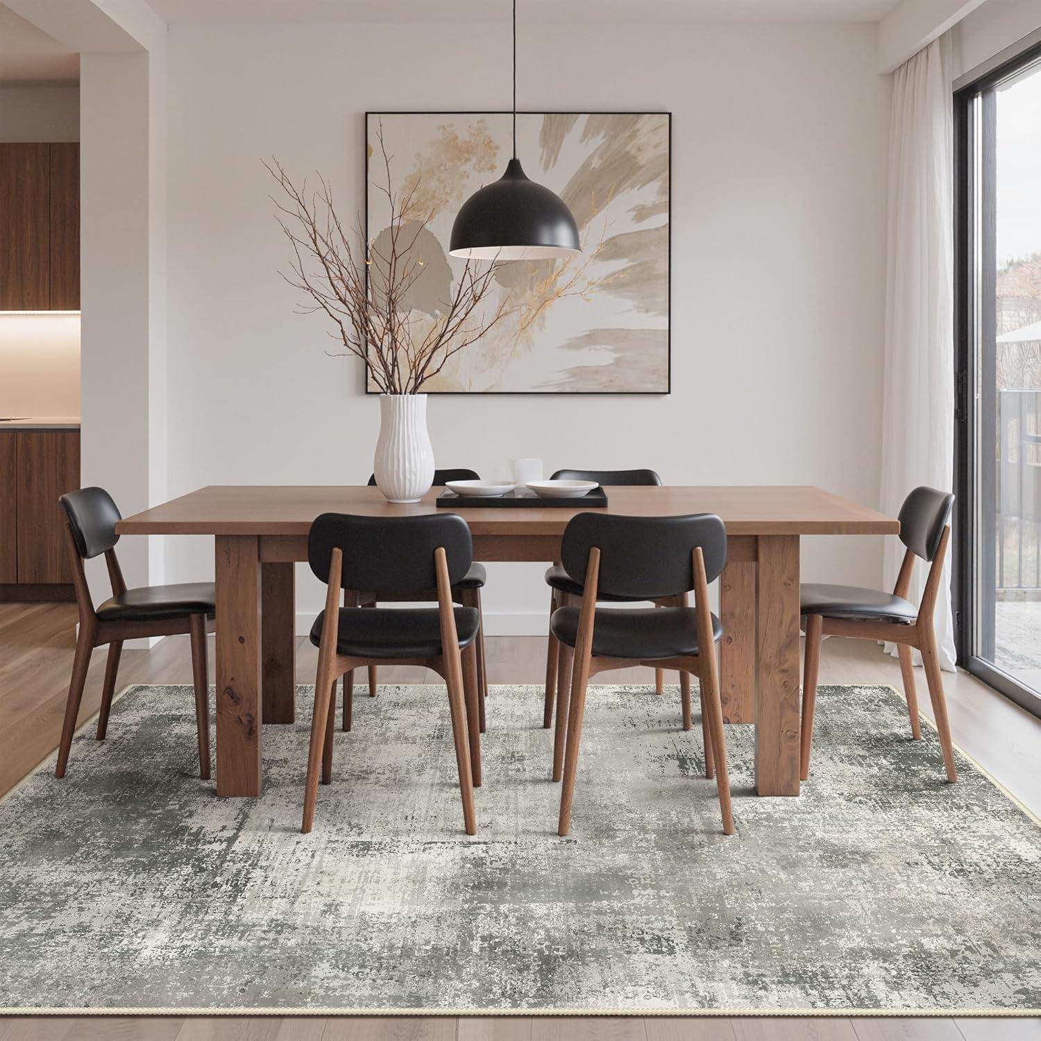 imageGENIMO 8x10 Area Rugs for Living Room Machine Washable Non Slip Rugs Low Pile Lightweight Vintage Print Rug for Bedroom Dining Room Home Office Distressed Grey