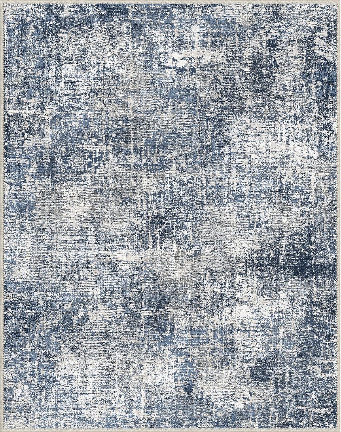 imageGENIMO Washable Area Rugs for Living Room 8x10 Modern Non Slip Rugs Low Pile Lightweight Soft Print Rug for Bedroom Dining Room Home Office Deep Sea Blue
